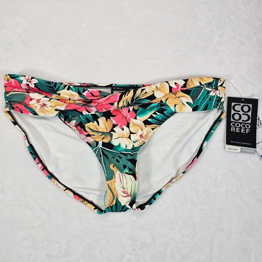 Coco Reef Bikini Bottoms‎ Womens Tropical Floral Twist Front Swimwear Black XL